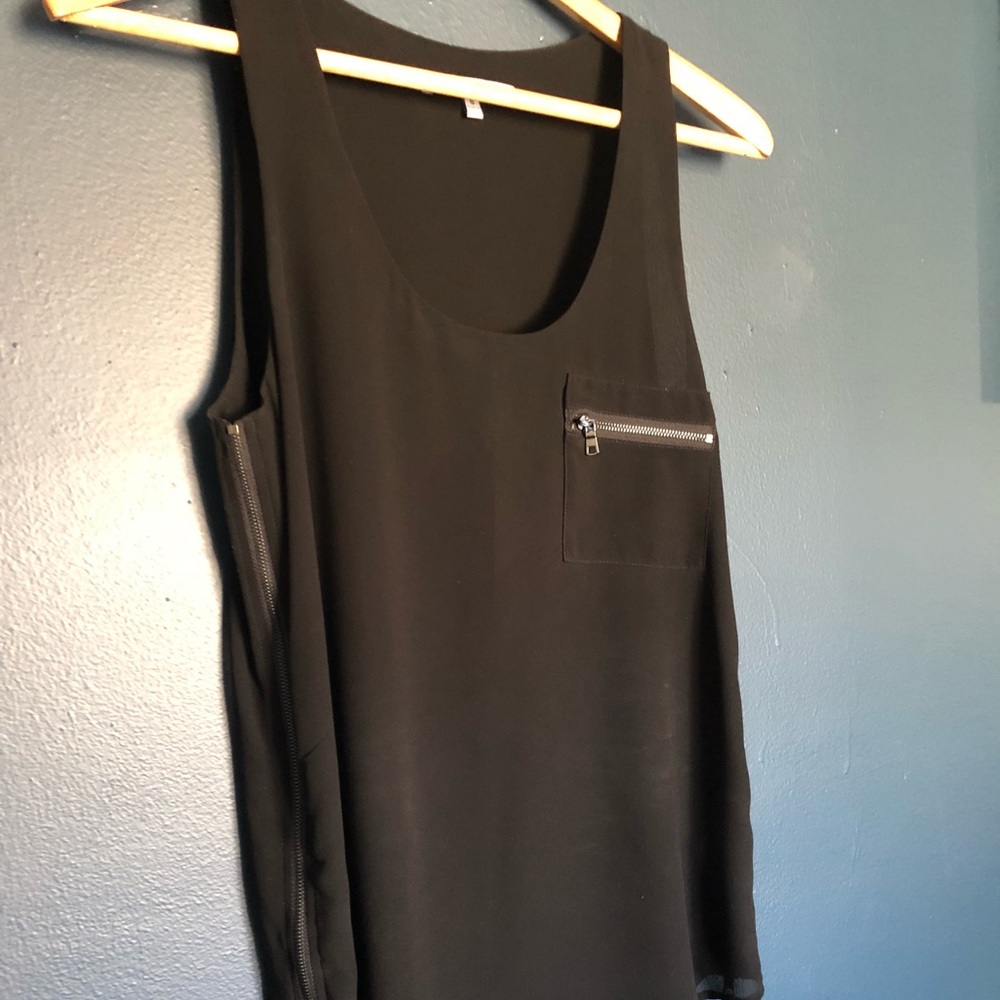 Black sleeveless top with zipper detailing